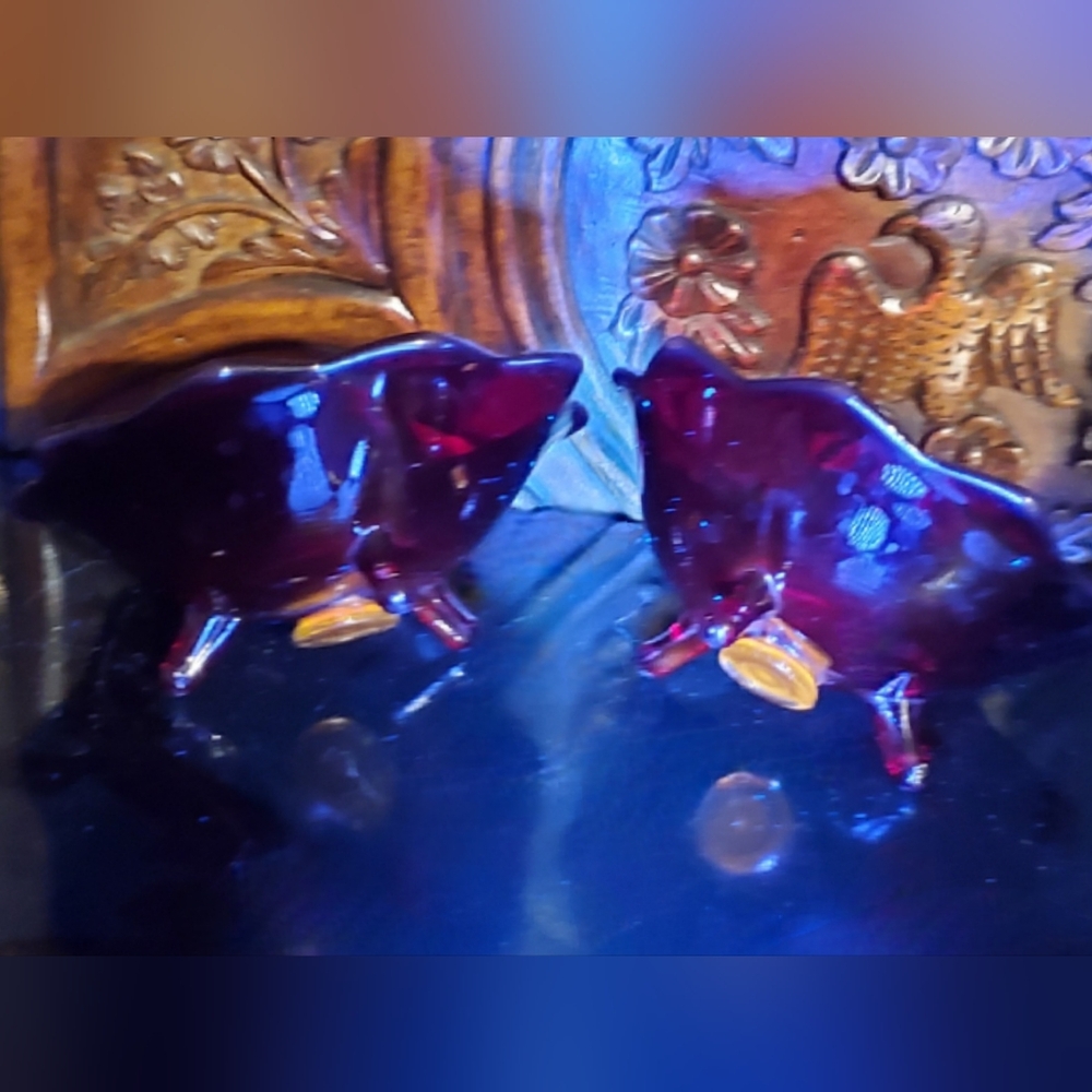 (2) Fenton Ruby Amberina 3 Footed Lotus Taper Candle Holders - Picture 2 of 10